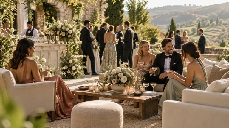 Wedding guests enjoying a reception