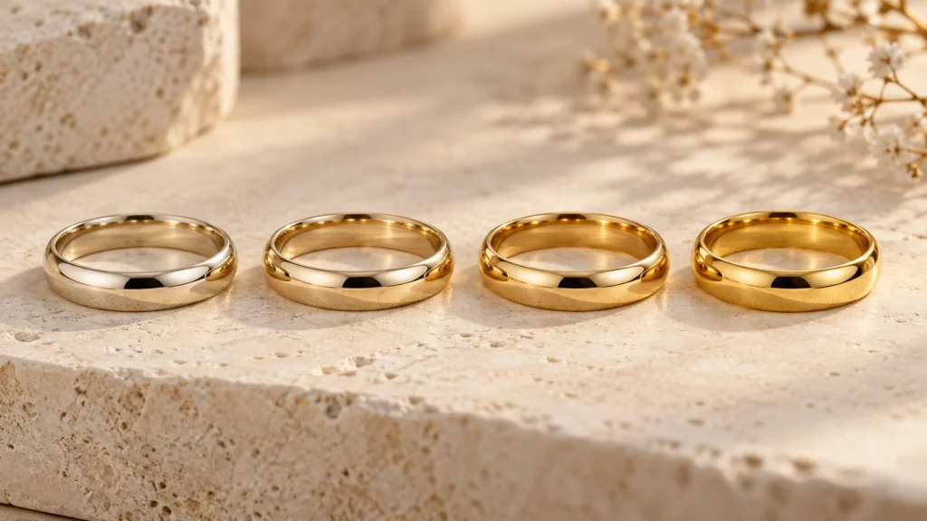 9ct, 14ct, 18ct and 22ct gold wedding rings compared