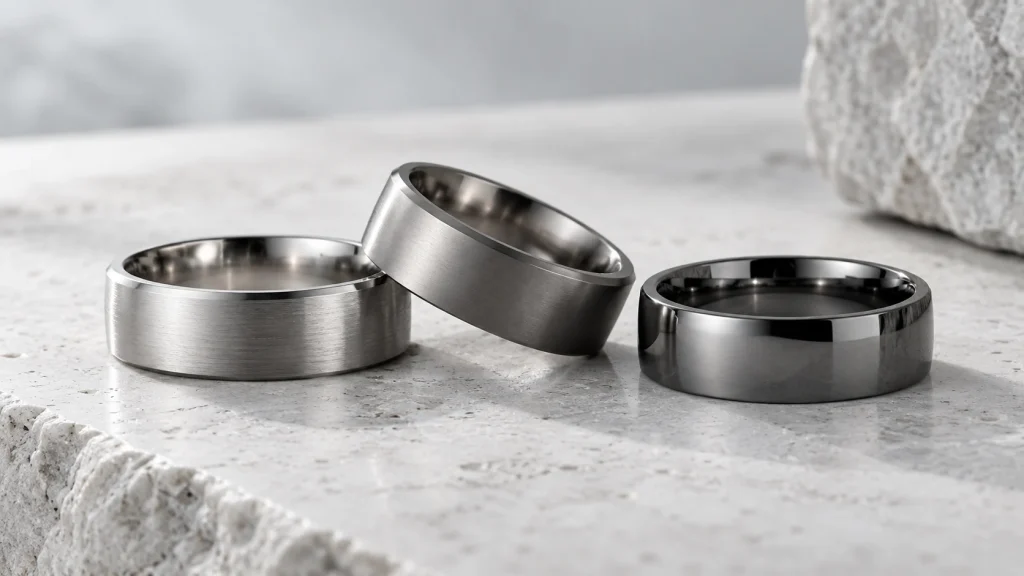 Stainless steel, titanium and tungsten wedding rings compared