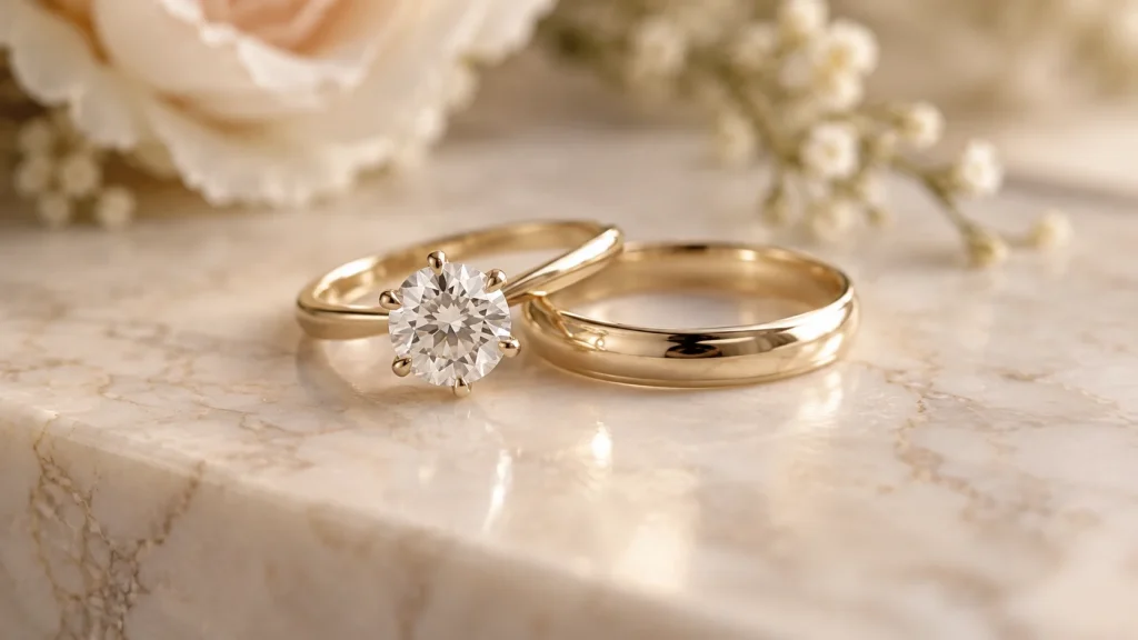 Wedding band fitted beside an engagement ring