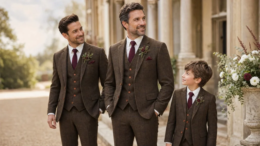 That British Tweed Company brown tweed wedding party editorial image