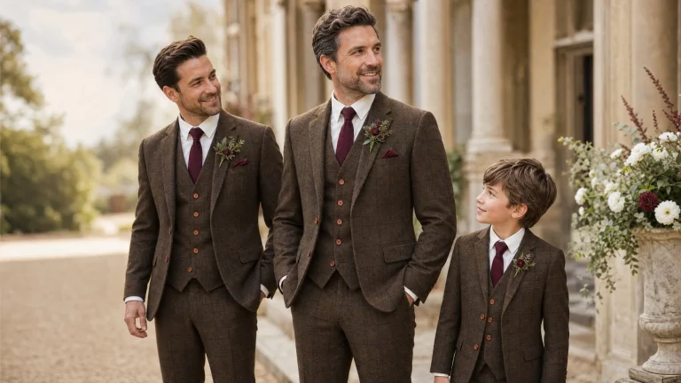 That British Tweed Company brown tweed wedding party editorial image